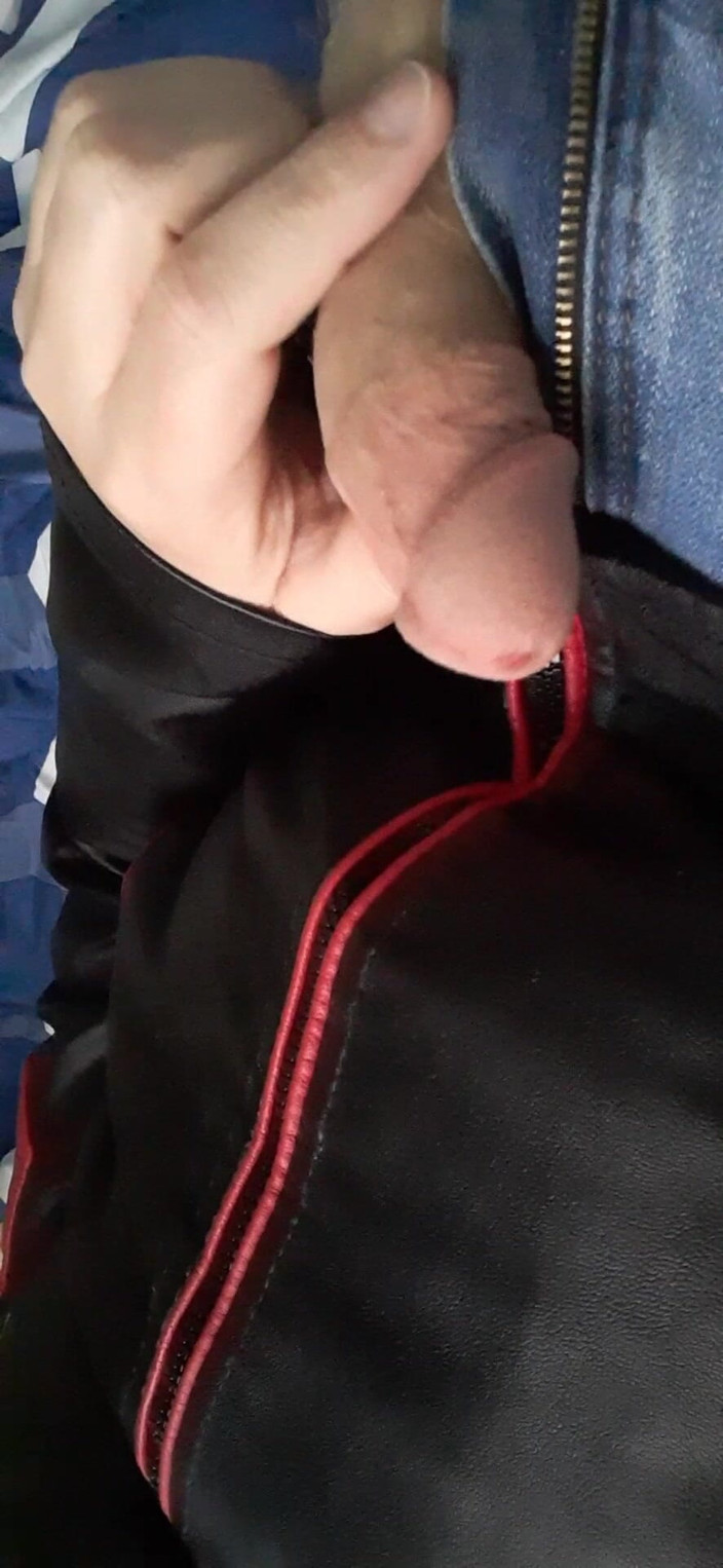 Rusty Sunnybrook: Jerking in New Red &amp; Black Leather Jacket