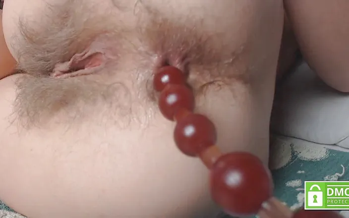 Miodelka: Close up playing with different. Pushing out anal beads without...