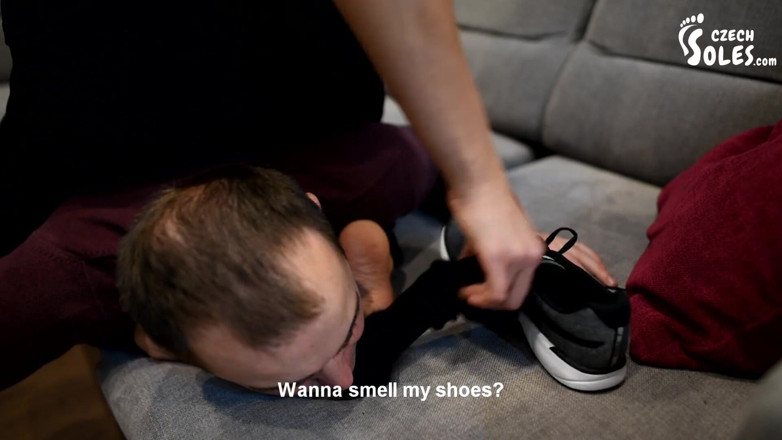 Czech Soles - foot fetish content: Dominated to Smell Megan's Sneakers, Socks and Feet After Gym
