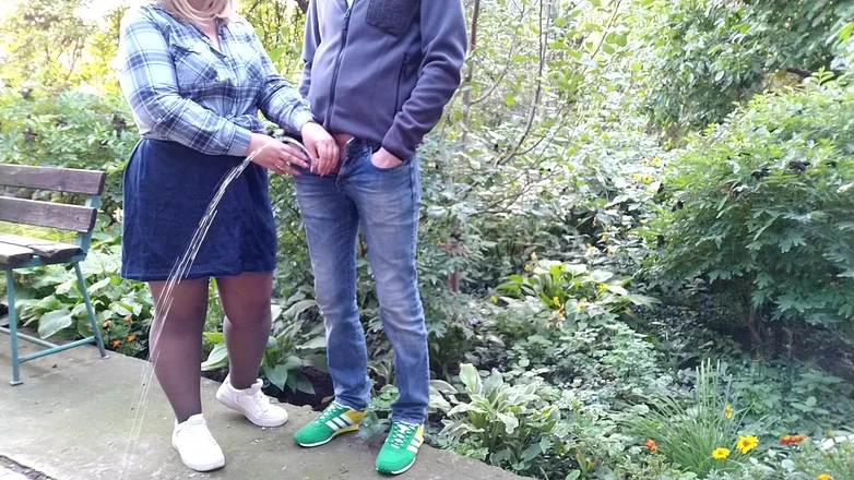 OurFetishLife: Hot golden shower from a big cock outdoors