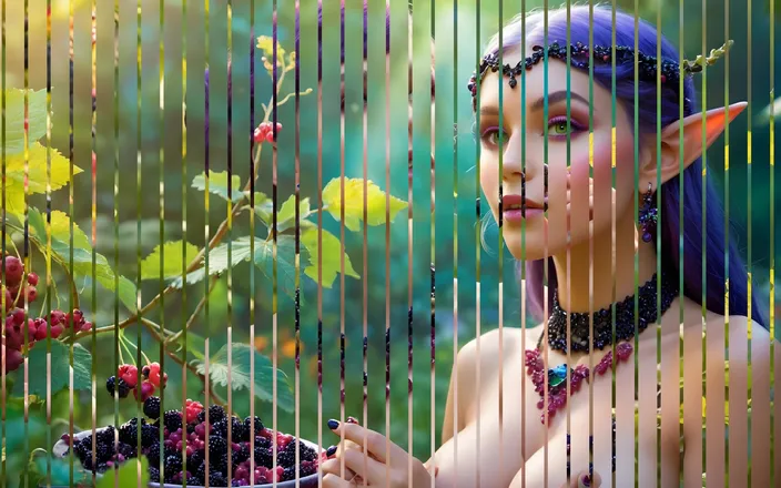 AI Girls: Beautiful Big Breasted Nude Elf Girl with Blackcurrant