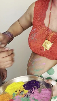 Fucking My Hot Aunt in Holi on Stairs