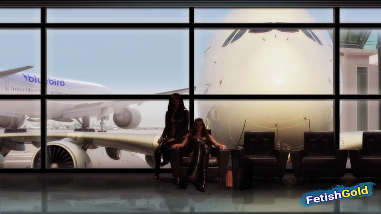 Big Boobs at Play: Two busty stewardesses have naughty lesbian fun in the airplane