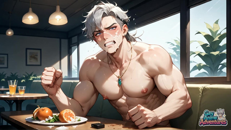 Gay Anime Adventures: Uyluk aç döl damlatıyor: kaslı eşcinselin sütlü çeşmesi