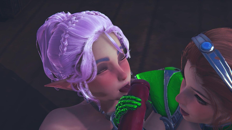 Waifu club 3D: दो बौने बड़े शैतान का लंड चूसती हैं