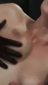 Horny brunette slut and her gloves make him cum