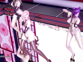 3D-Hentai Games: Tougen Renka - Naken dans Ahri Kaisa Seraphine het erotisk dans