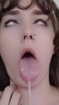 Bratty Goth Making Ahegao Face and Fingering Mouth