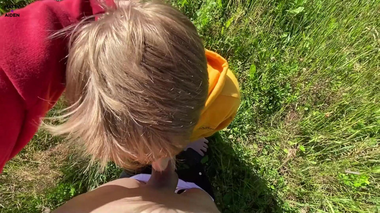 Matty And Aiden: Twink Aiden sucks his friend Matty outdoor