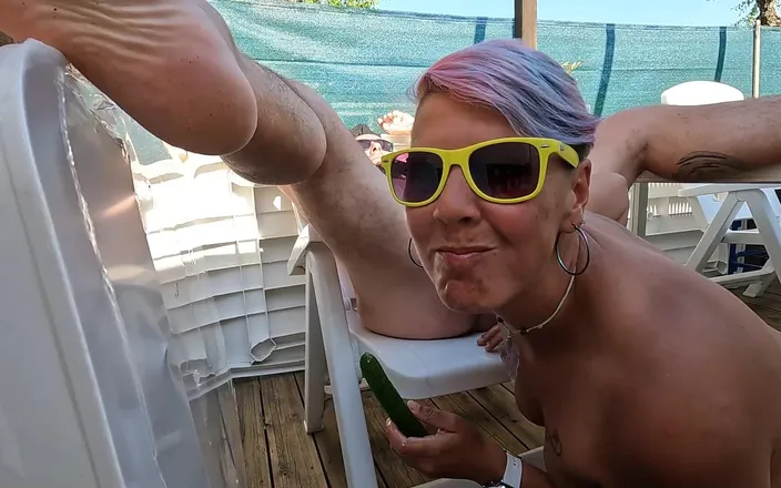 bekycarril: Sucking Cock and Balls While Pegging with a Cucumber