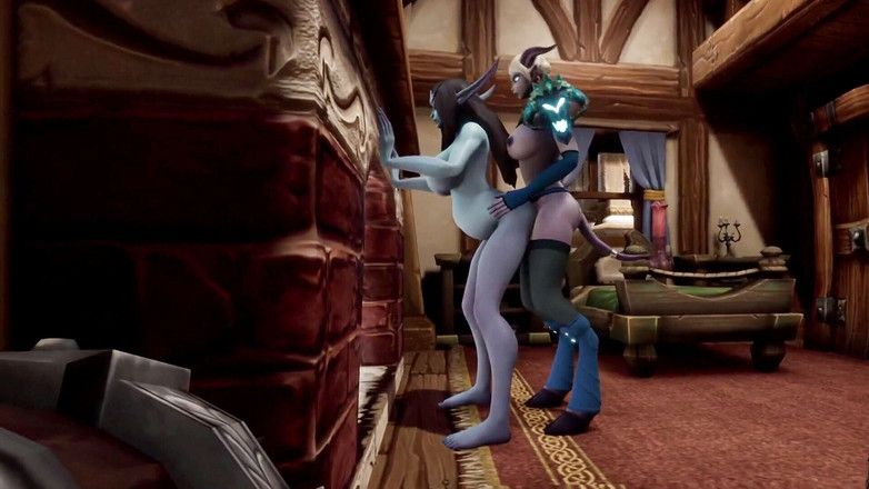 Wraith Futa: Shemale démon šuká těhotnou elfku před krbem