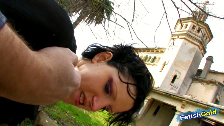 Fetish Gold: Sexy brunette gets her tight pussy rammed outdoors