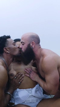 Naughty Guys on the Couch Sucking Each Other's Cocks While the Trans Woman Satisfies Herself by Giving Her Ass to Both of Them