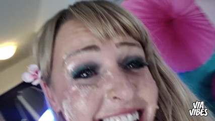 Via Vibes: Blonde MILF gets messy, sexy bitch deepthroats her hand