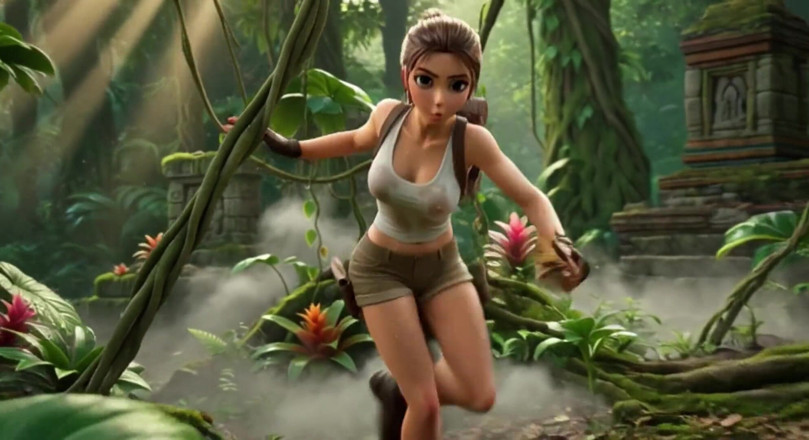 My night collection: Lara Croft upptäcker Amazon Treasure och omfamnar vacker blond förfädersanda...