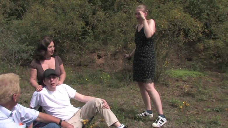 Slutty Milf: Outdoor blowjob action for a younger dude