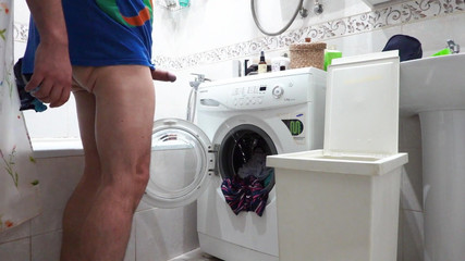Kinky Guy: Desperate Pissing on Laundry... with a Surprise:)