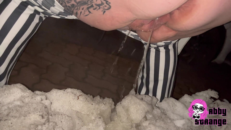 Abby Strange: Pissing in the Snow at the Highway Parking Lot