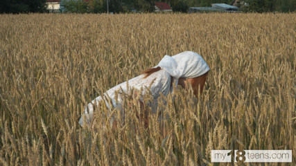 My 18 Teens: Sexy farm girl masturbates in the field after a hard...