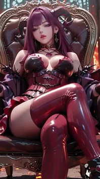 紫色头发的恶魔女王！岩浆宝座上的禁忌盛宴，红黑盔甲紧贴在灼热的皮肤上！