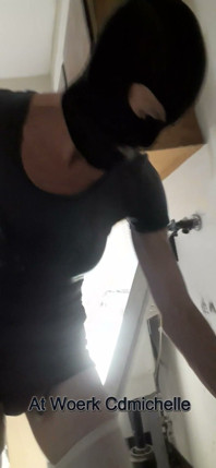 At Work Cdmichelle Sanding Drywall Before Doing Drywall Repair Wearing Sexy Garter Stspes Liingerie & Sexy Dress
