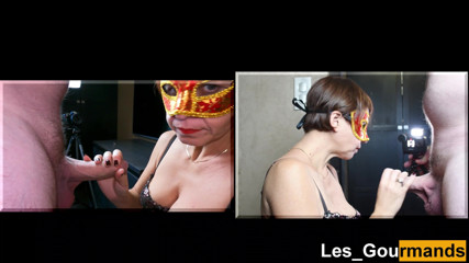 Les Gourmands: Masked MILF gives a blowjob & swallows the cum to spit...
