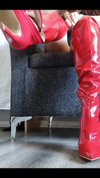 Putting My Red Thigh High Boots on Without Socks