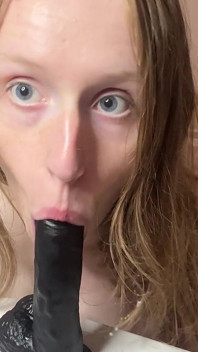 Blowjob on Big Black Dildo and Balls Sucking