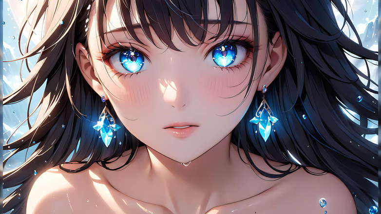 LustRender: Eterik duygular - samimi bir yakın çekimde parlayan gözyaşlarına sahip ai kız