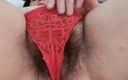 Mommy big hairy pussy: Slut Masturbates with Red Panties