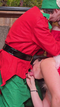 Bisex Threesome Stepmother Christmas Trains Her Elf to Fuck Santa