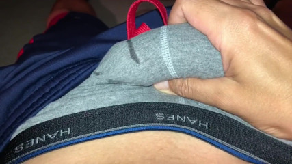 Pre Cum Stains on Gray Hanes Boxer Briefs