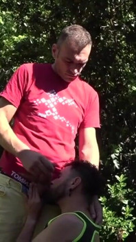 the slut MARCO RUSH fucked raw in the garden by 2 top boys