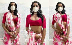 Crossdresser in Pink Saree Jerking off