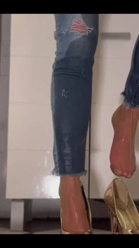 Desperate Wetting My Jeans and Super Gold Highheels - Full Video More Than 10 Minutes Only for Subscribers