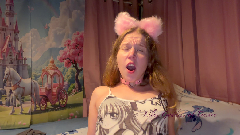 Lily, Goddess of Desire: Ahegao, fata drăguță de anime cu urechi și guler, are multiple...