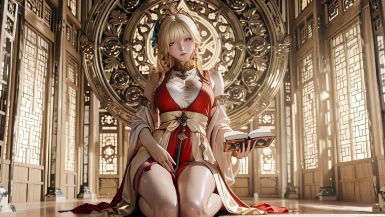 Seraphina Vale: Celestial Goddess Descends! Red &amp; White Hanfu, Golden Hair, Barefoot on...