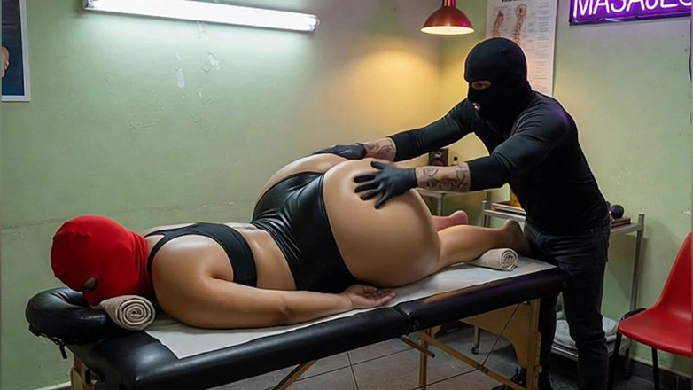 Animate golden: Stor röv svärmor får oljemassage i svarta leggings och slutar...