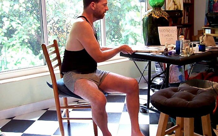 Hairyartist: 在我的艺术工作室里玩鸡巴的毛发癖者