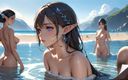 AI Girls: 다른 사람들이 해변 근처에서 그녀를 보고있는 동안 본드에서 목욕하는 엘프 소녀