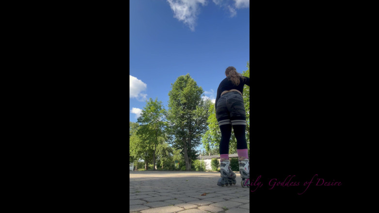 Lily, Goddess of Desire: Girl Rollerblading Shows Tits to Passers-by