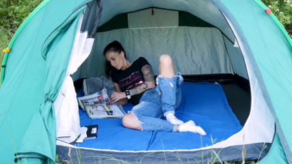 Peaches and Bananas: Nudist MILF Alzbeta in the tent. Czech nude beach.