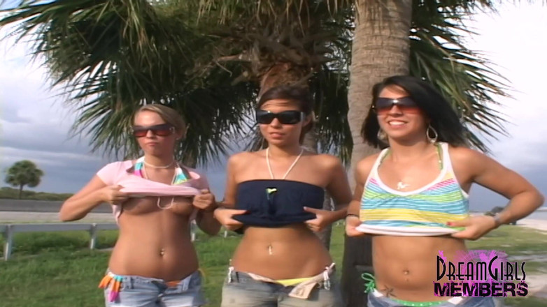 Dream Girls: Drei miezen spielen nackt an einem öffentlichen strand