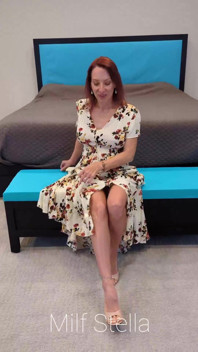 Long Floral Dress, White Toes and Tan Mule Heels Try on