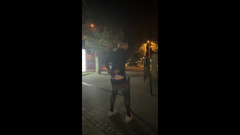 Sissy riding dildo outside
