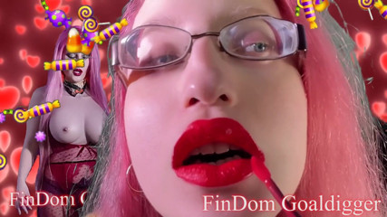 FinDom Goaldigger: セーターのオレンジ色の口紅の変身