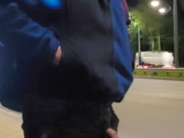 Guy Pisses and Jerks off Right on the Road Where Cars Drive (Yellow Blue)