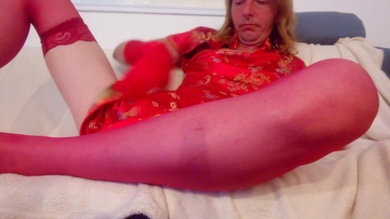 Leatransteen: Leatransteen wearing a satin asia robe and cum in condom