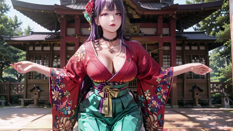 Seraphina Vale: Purple Hair Kimono Girl's Private Morning! Red &amp; Green Clash Is...