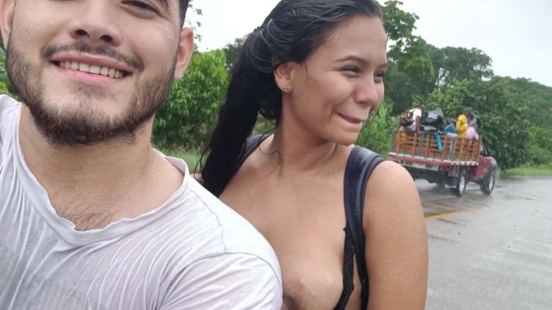 EMY_AND_JONH: Showing My Tits on the Road and Giving Blowjob to...